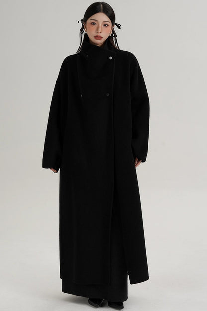 Stand-Up Collar Elongated Wool Coat