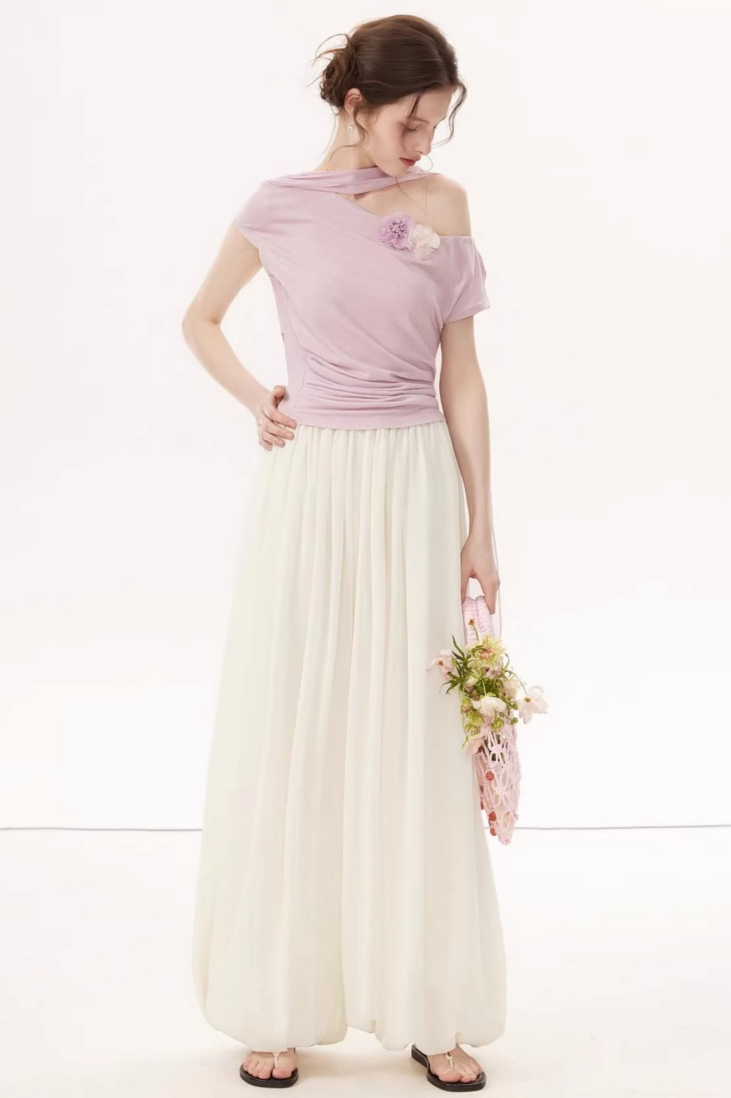 Top asimmetrico in Lyocell Tencel