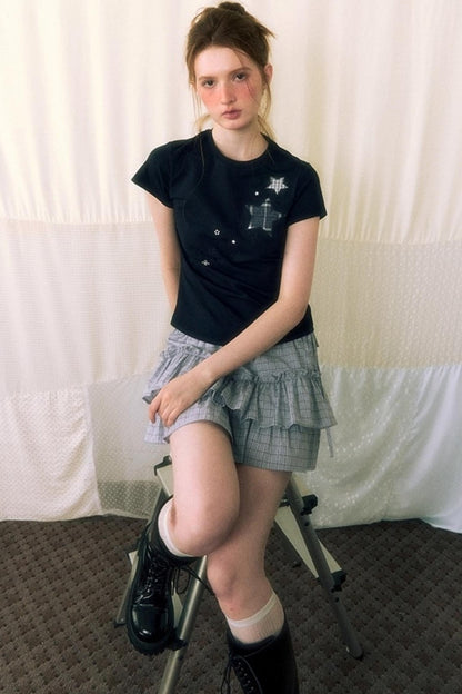 Star Patch Embroidered Short Sleeve Top