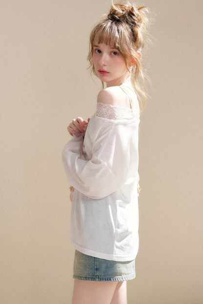 Blusa in Lyocell con Spalle Scoperte e Rose