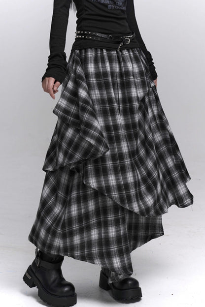 Gray Black Plaid Pleated Skirt