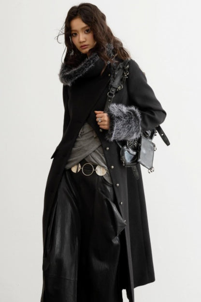 Retro Wool Fur-Collar Coat