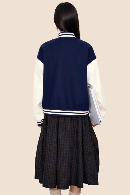 Patchwork Contrast Baseball Jersey Jacket