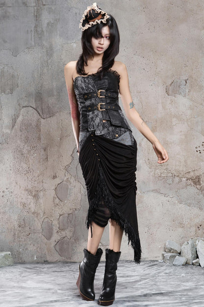 Irregular Patchwork Drawstring Skirt