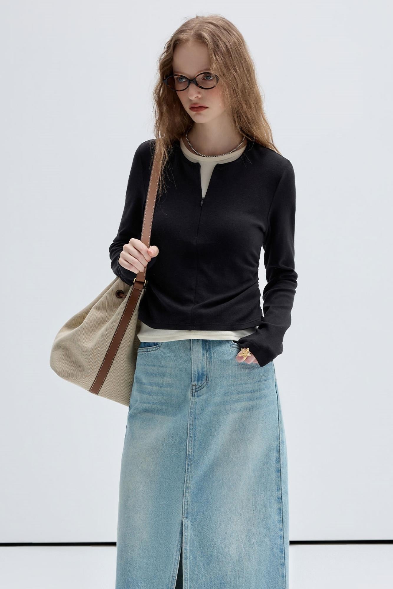 Slim Contrast Long Sleeve T-Shirt