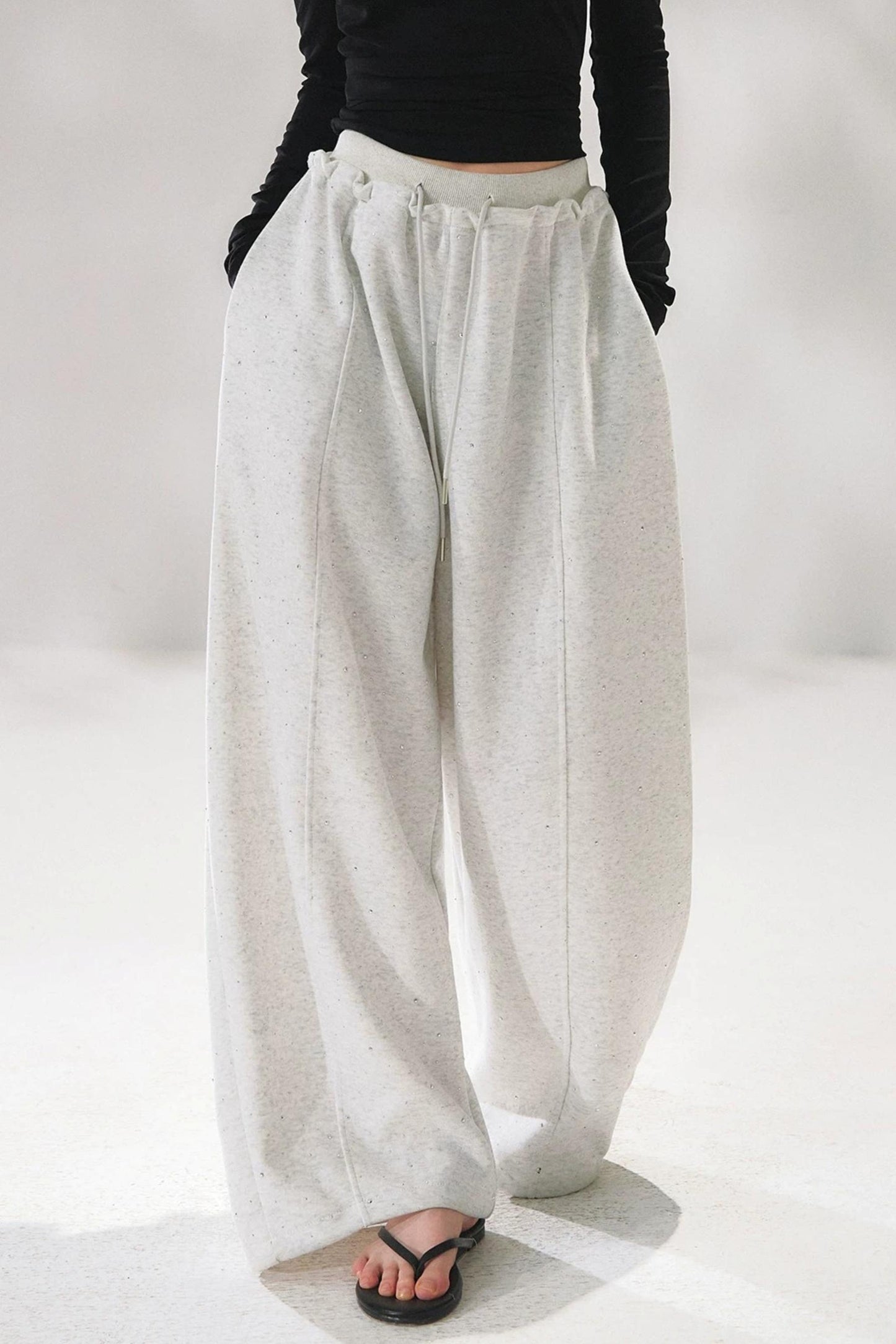 Rhinestone Elastic Waistband Pants