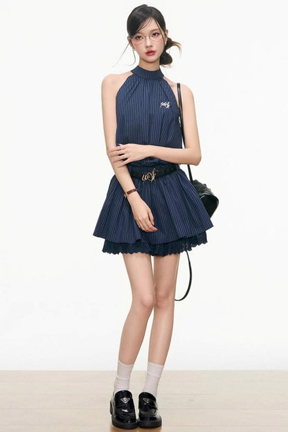 Blue Plaid Halter Dress