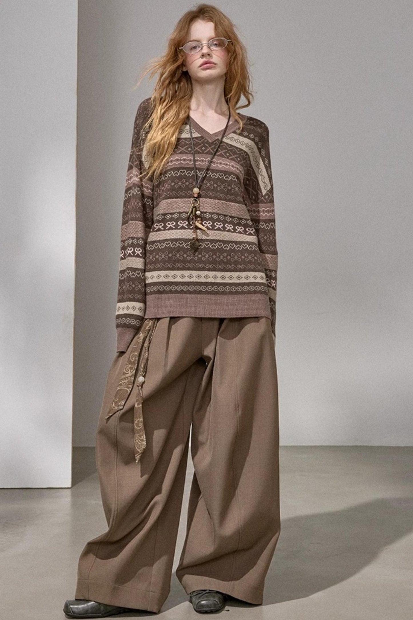 Fair Isle Jacquard V-Neck Sweater