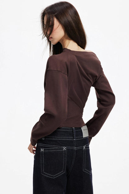 Irregular Slanted Shoulder Knitted Top