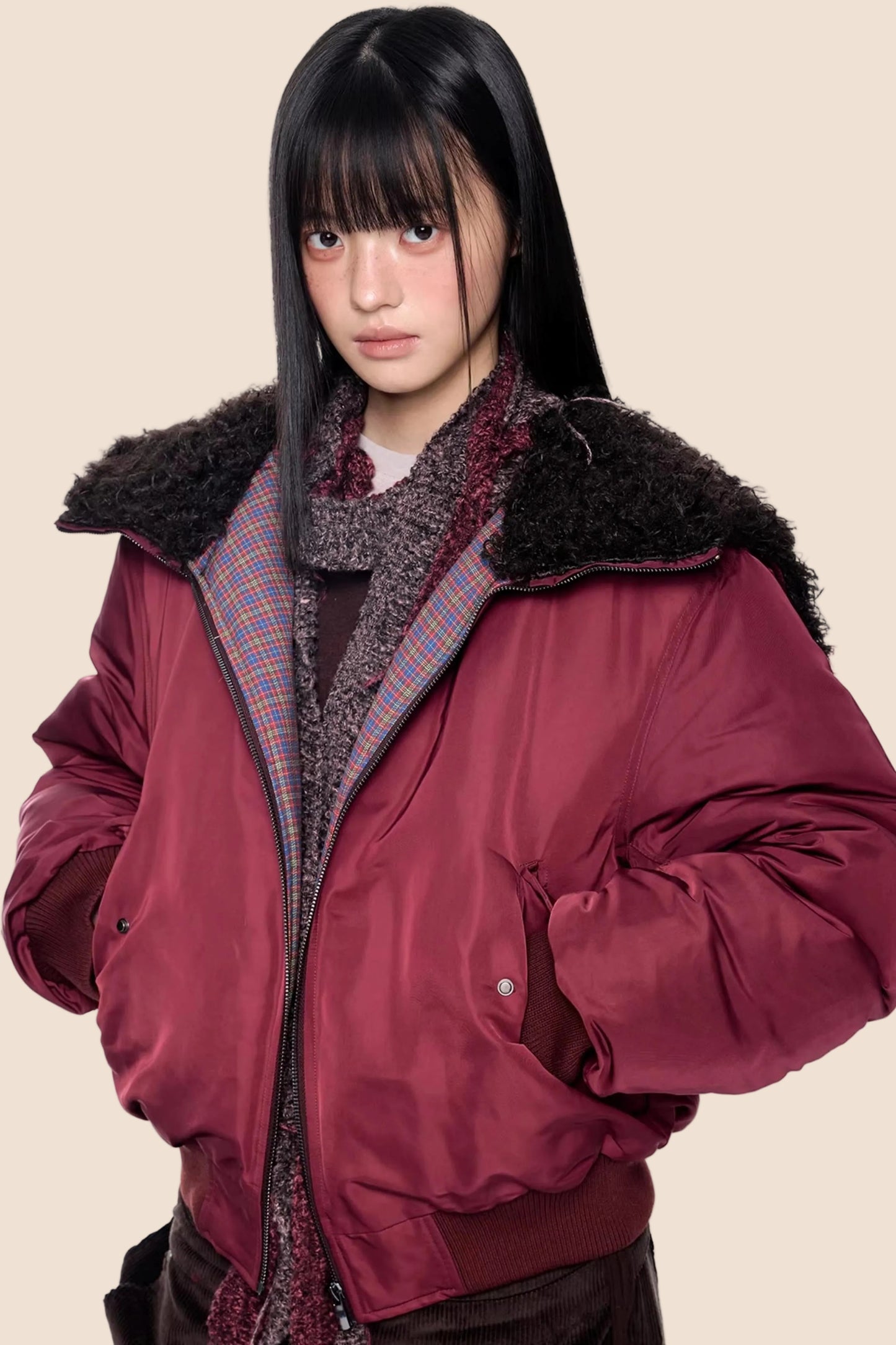 Furry Hooded Patchwork Jacket