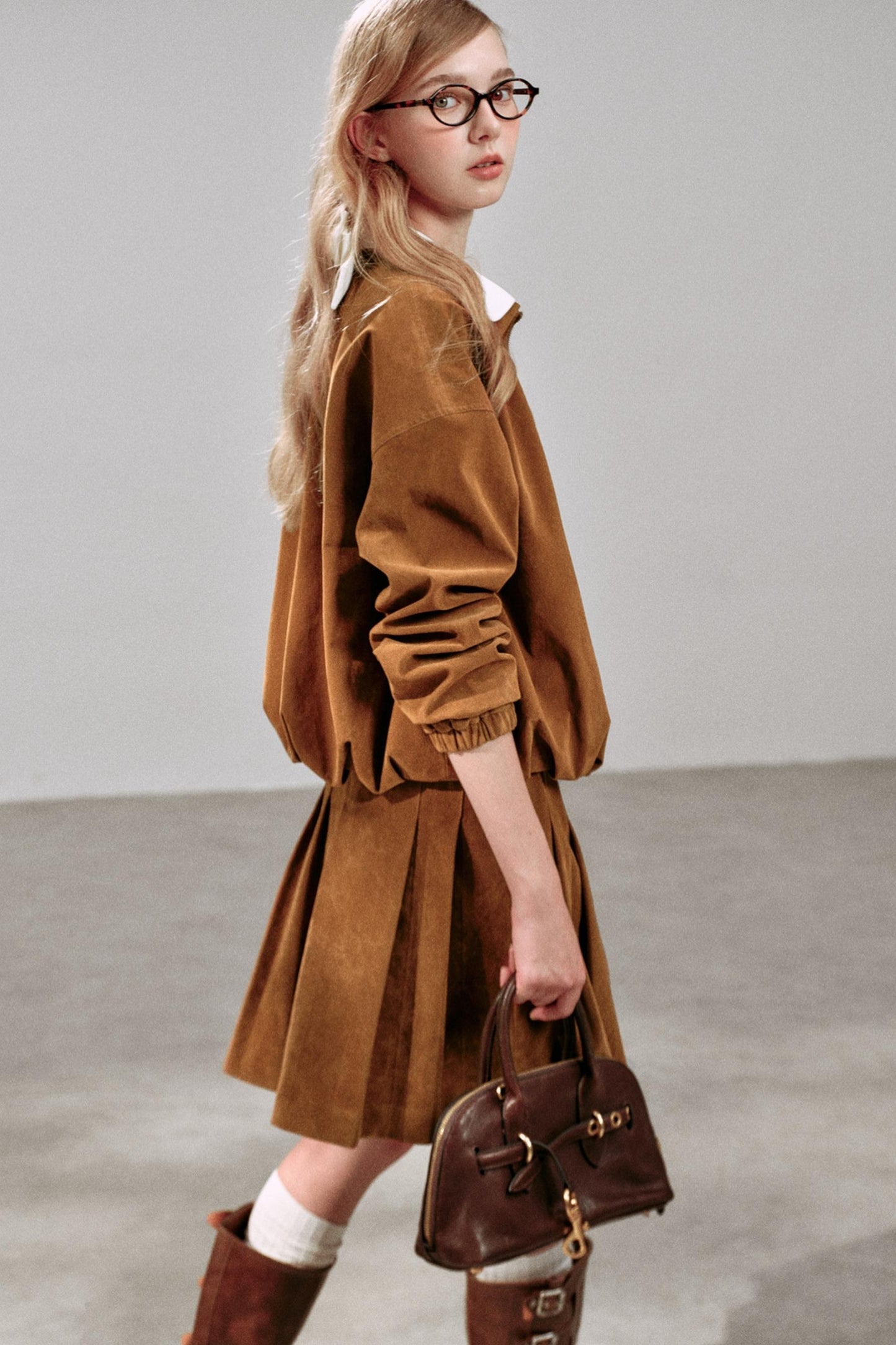 Suede Irregular Pleated Skirt