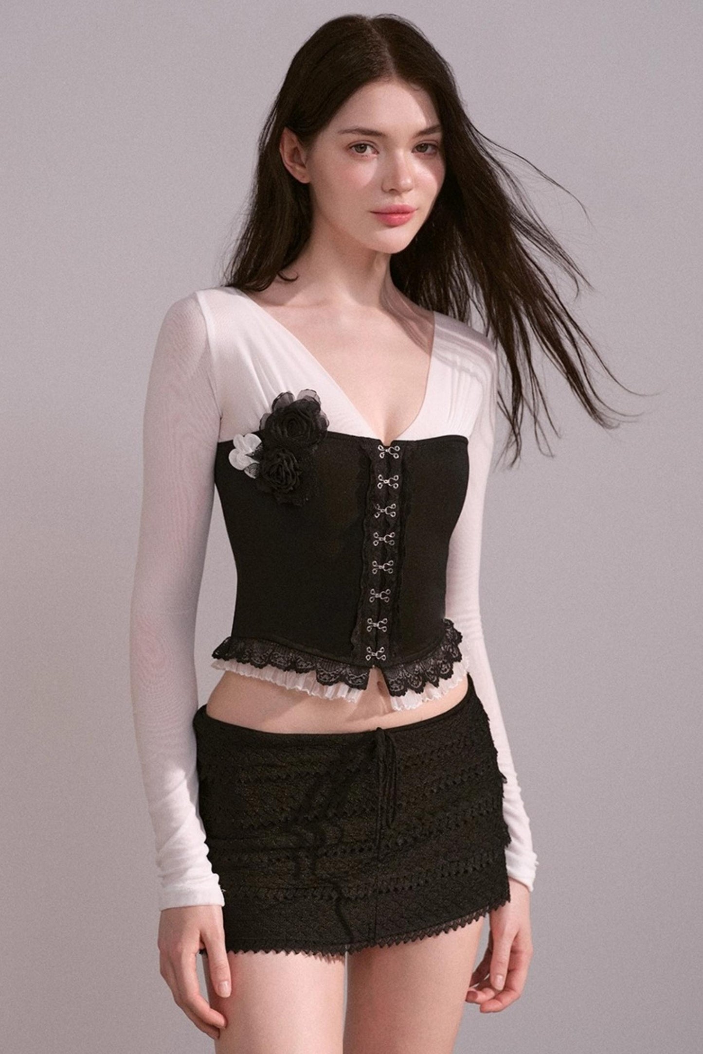 White Brown V-Neck Top