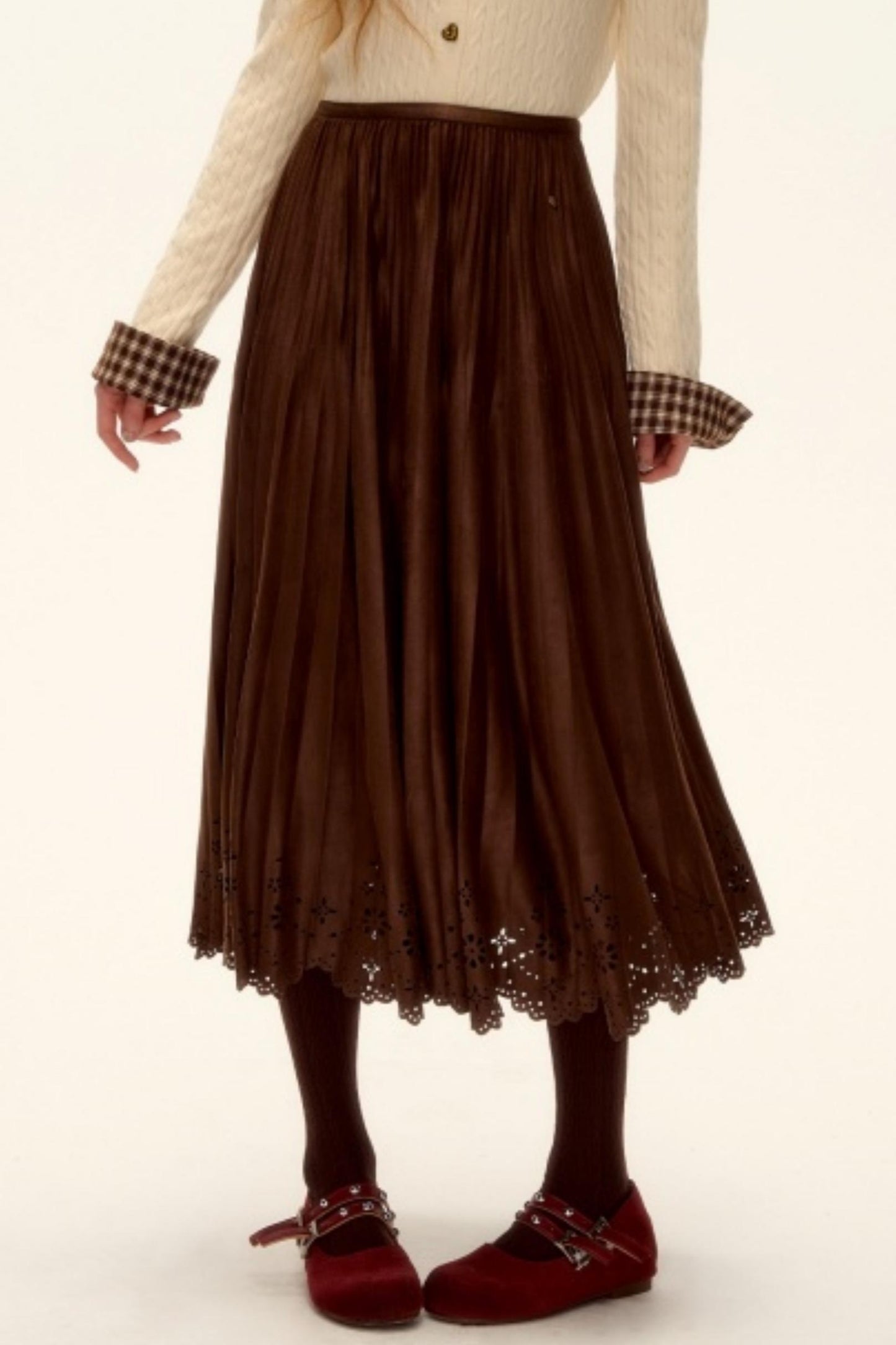 Pleated Suede Lace Skirt