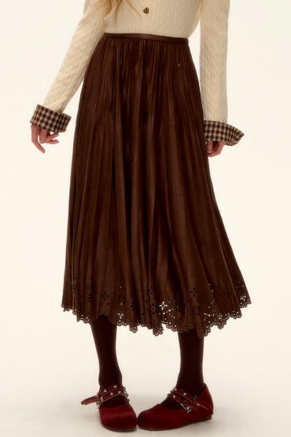 Pleated Suede Lace Skirt