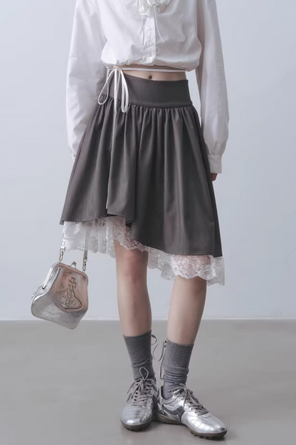 Gray Lace Asymmetrical Skirt