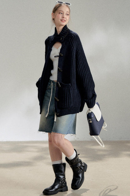 Lazy Black Knitted Cardigan