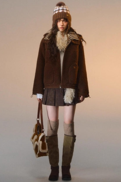 Reversible Plaid Patchwork Fleece Jacket