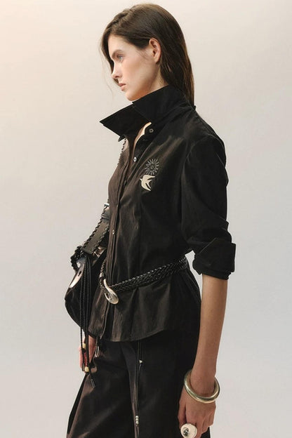 Bird Embroidery Lace Shirt
