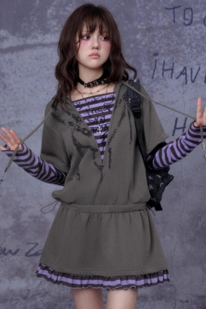 Purple Spirit Fake Two Hooded Dress