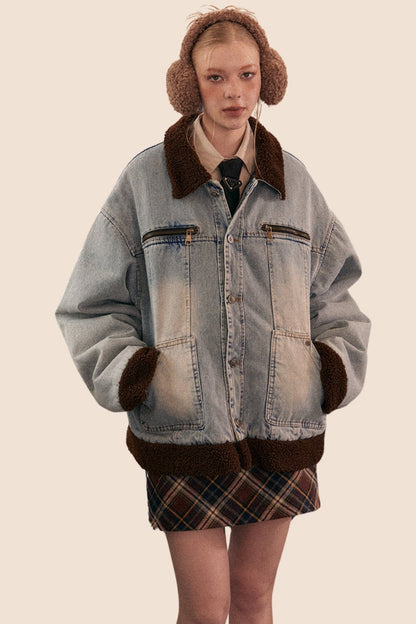 Retro Short Denim Lambswool Jacket