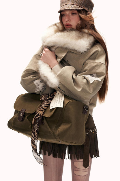 Large Lapel Suede Coat