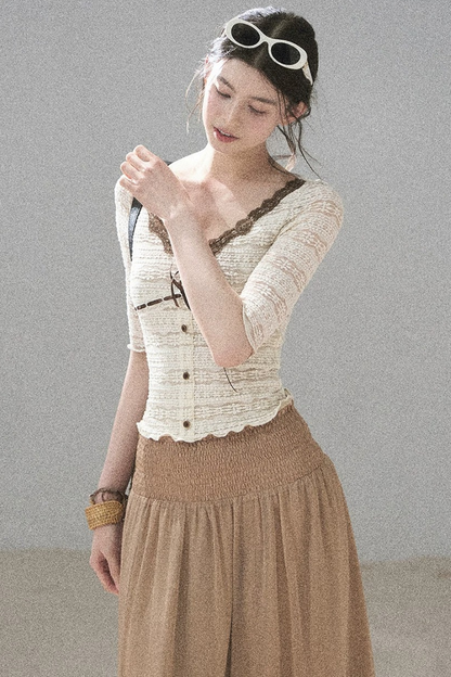 French Lace Hollow-Out Top