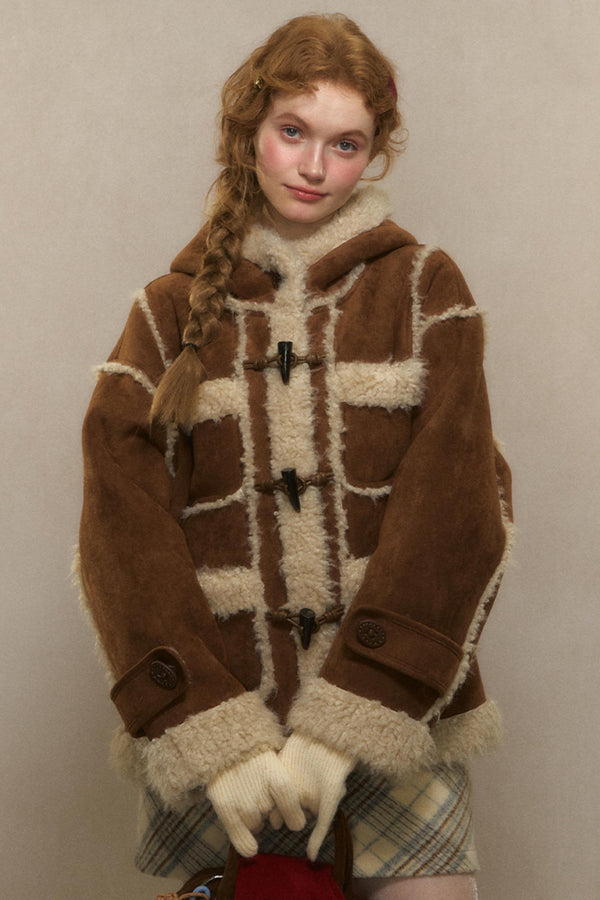 Hooded Suede Lambswool Fur Jacket