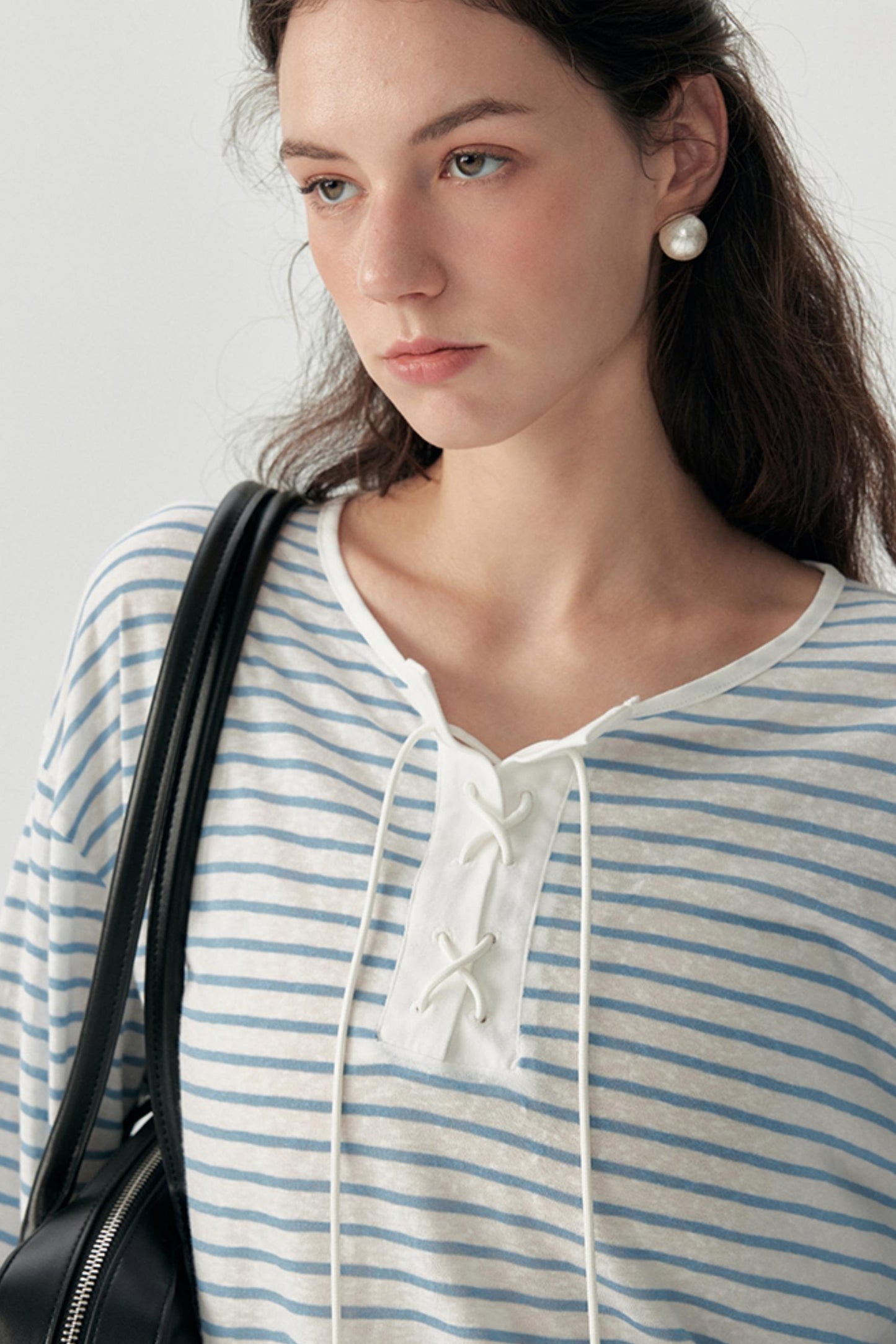 Nautical Blue Striped Tencel Long-Sleeved Smock