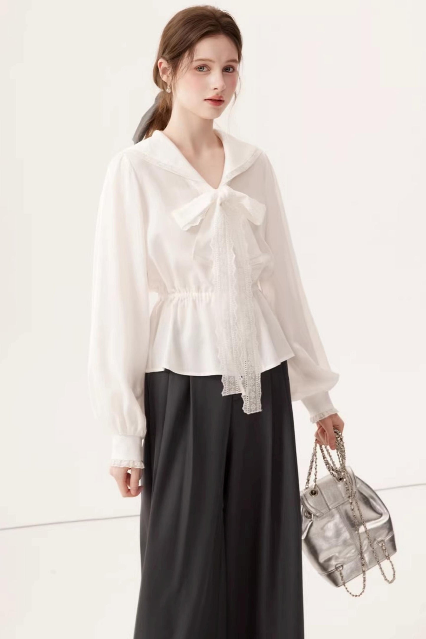 Lyocell Navy Collar Top