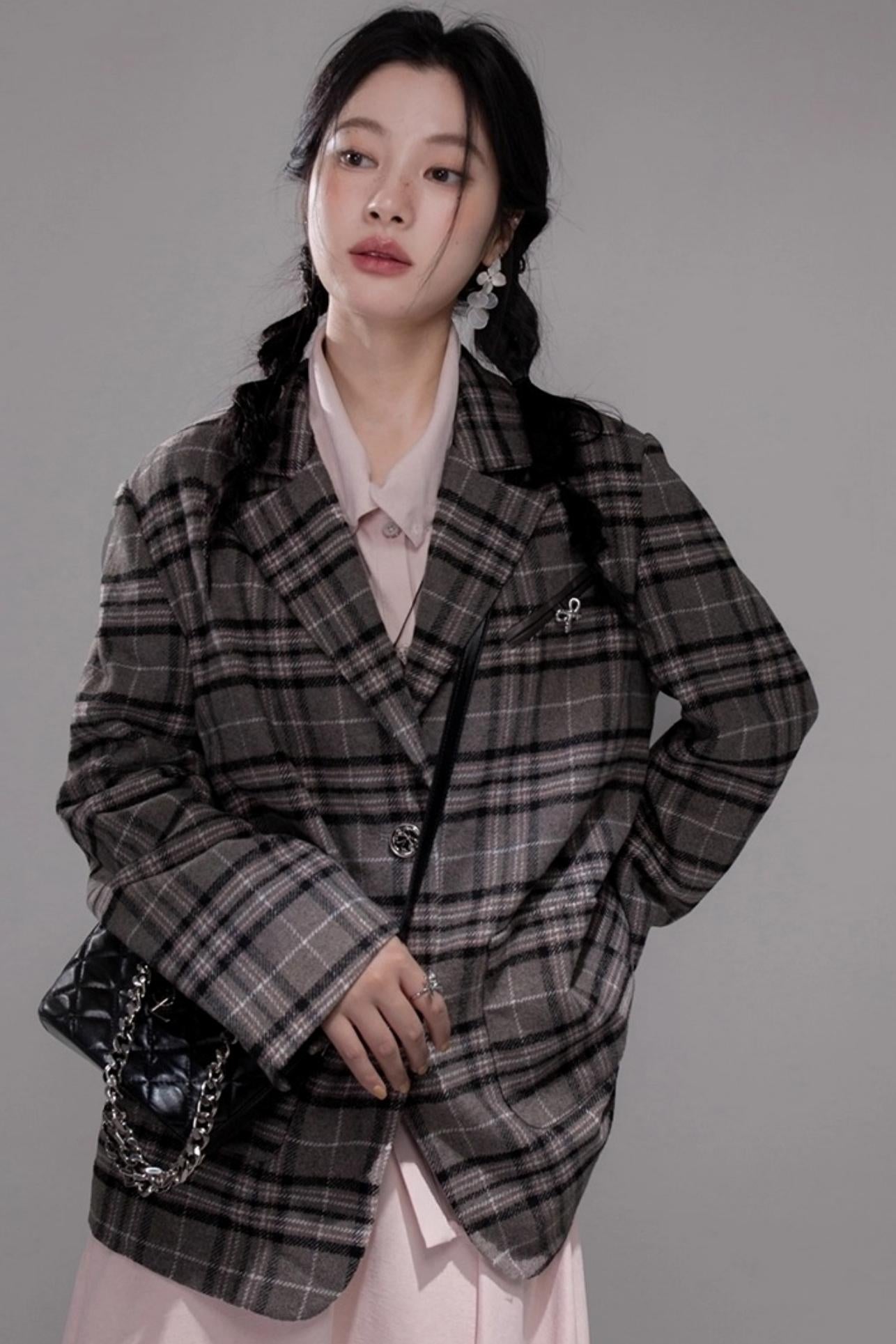 Gray Patchwork Tweed Jacket