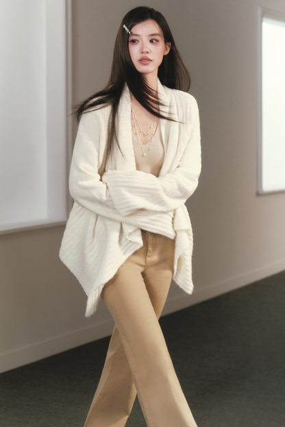 Irregular Lapel Knitted Cardigan