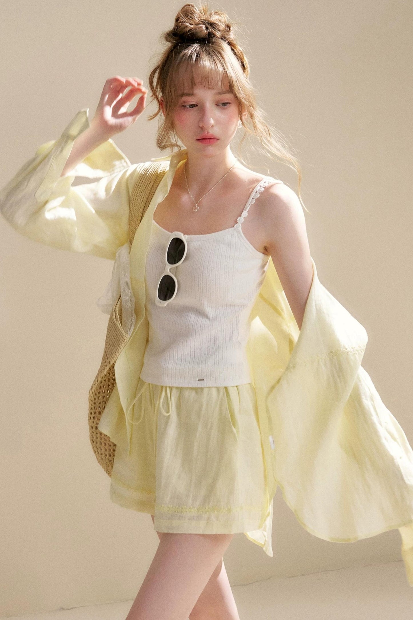 Linen Tencel Beaded Blouse Set-Up