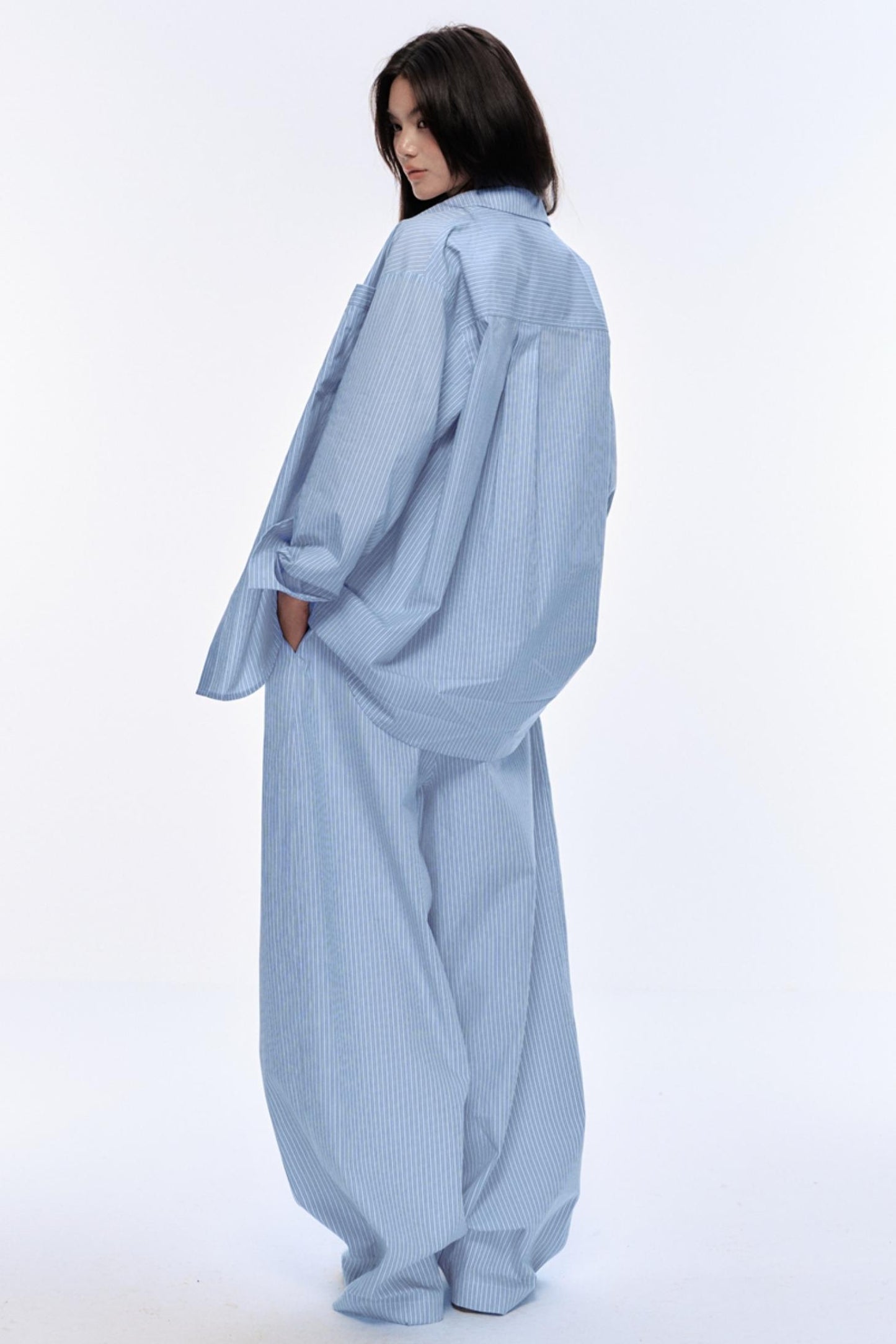 Blue Striped Two-Piece Skirt Set-Up