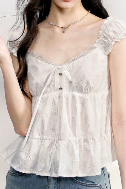 French Lace Embroidered Blouse