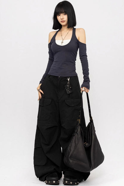 오프숄더 홀터넥 탑