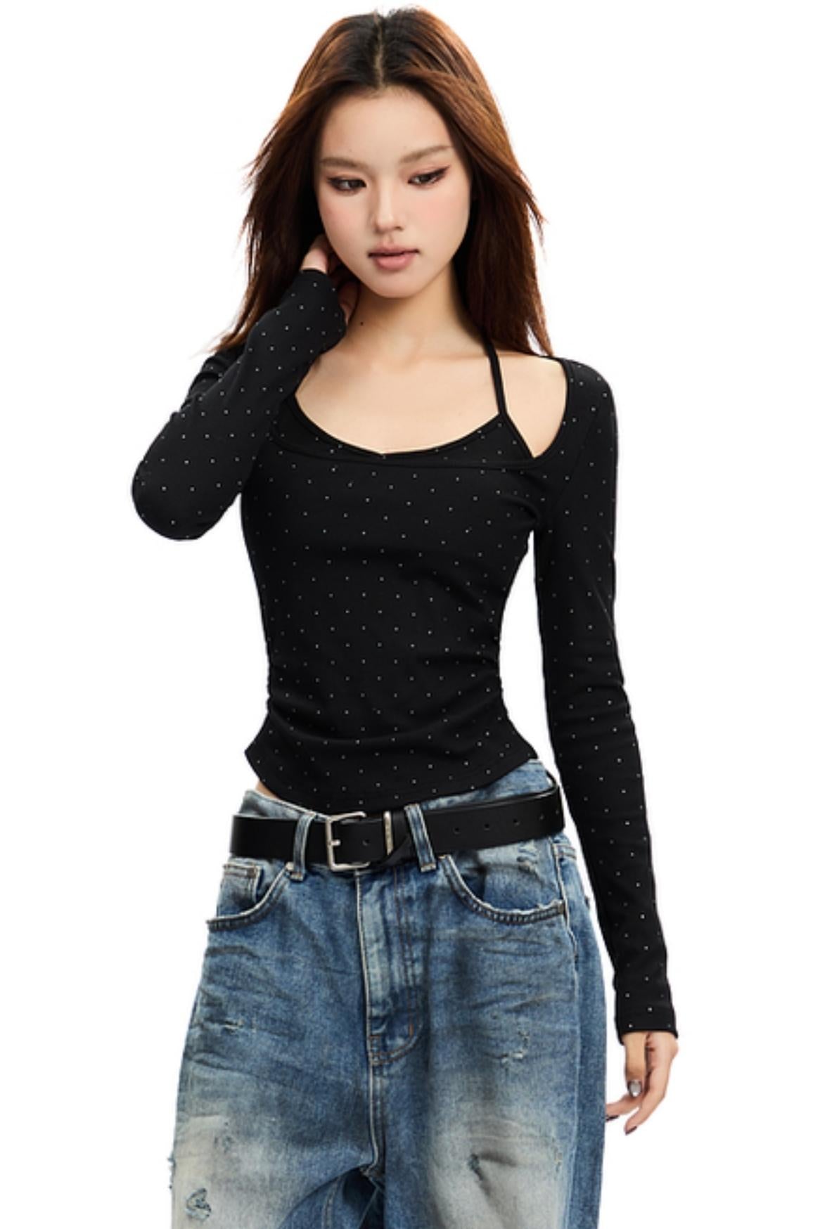 Vintage Diamond Halterneck Slim Fit Knit Top