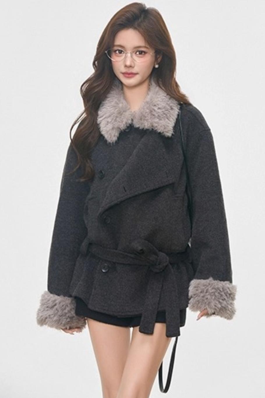 Fur Collar Thickened Woolen Coat Set-Up