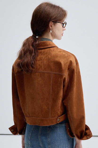 VEGA CHANG Gekürzte Jacke Frauen Herbst 2024 neue amerikanische Retro-Biker-Stil lässige Revers Jacke