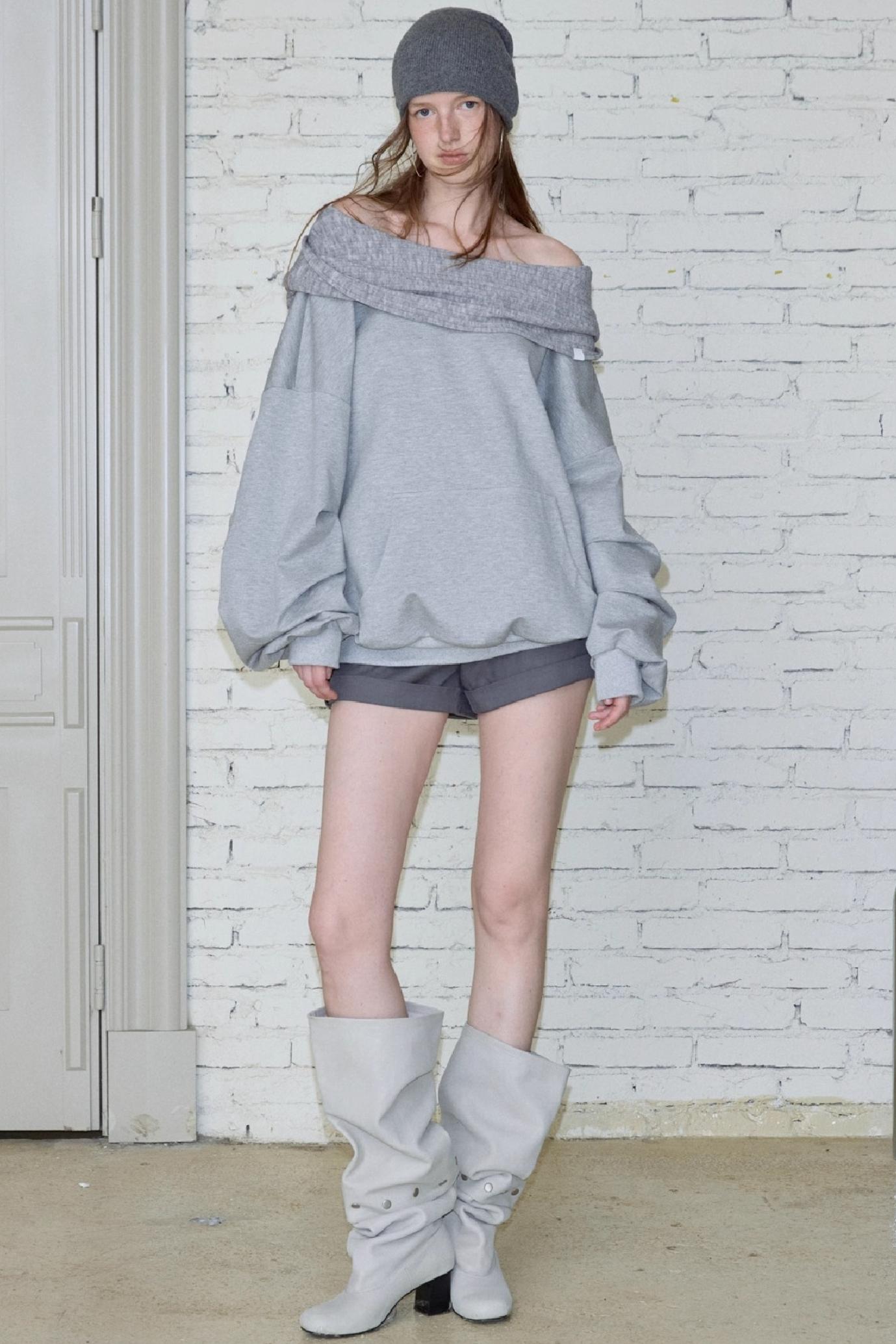 Slanted Shoulder Loose Pullover Sweatshirt