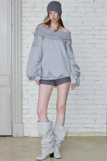 Slanted Shoulder Loose Pullover Sweatshirt