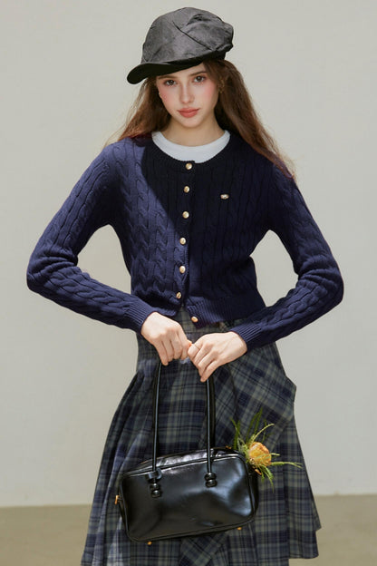 Crew-Neck Knitted Cardigan