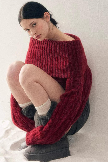 Off-Shoulder Cable Knit Sweater