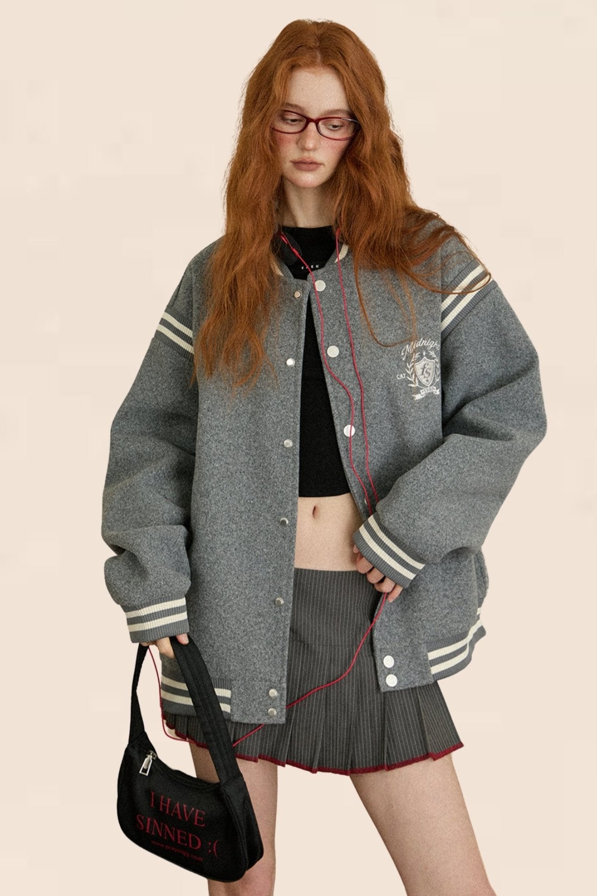 Preppy Patchwork Cropped Woolen Jacket