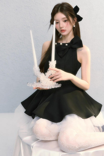 Obsidian French Bow Sleeveless A-Line Dress