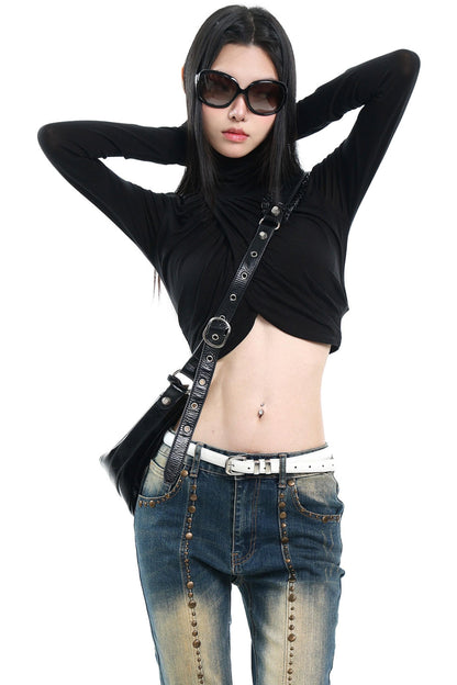 Sexy Black Pleated Top