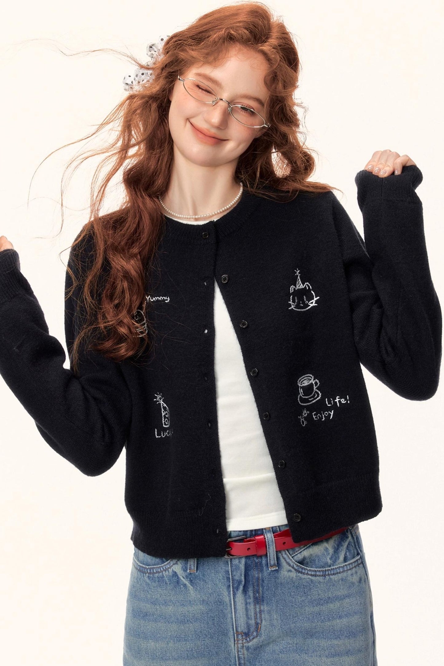 Childlike Embroidery Knit Cardigan