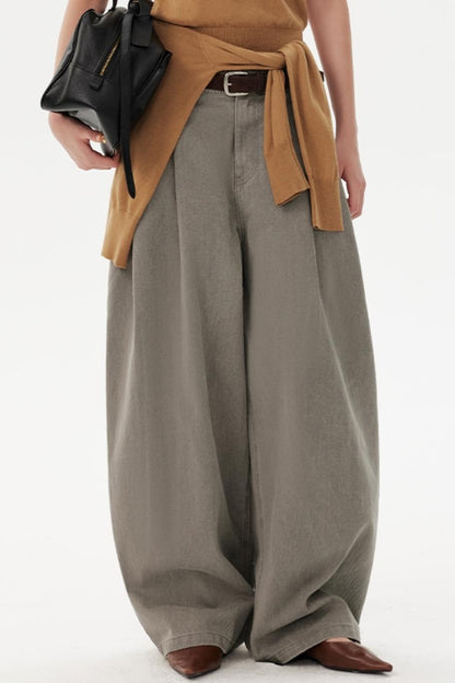 Retro Pure Cotton Pleated Pants