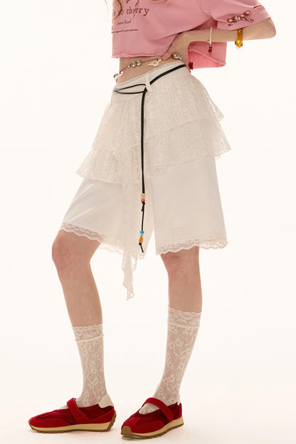 White Lace Layered Casual Shorts