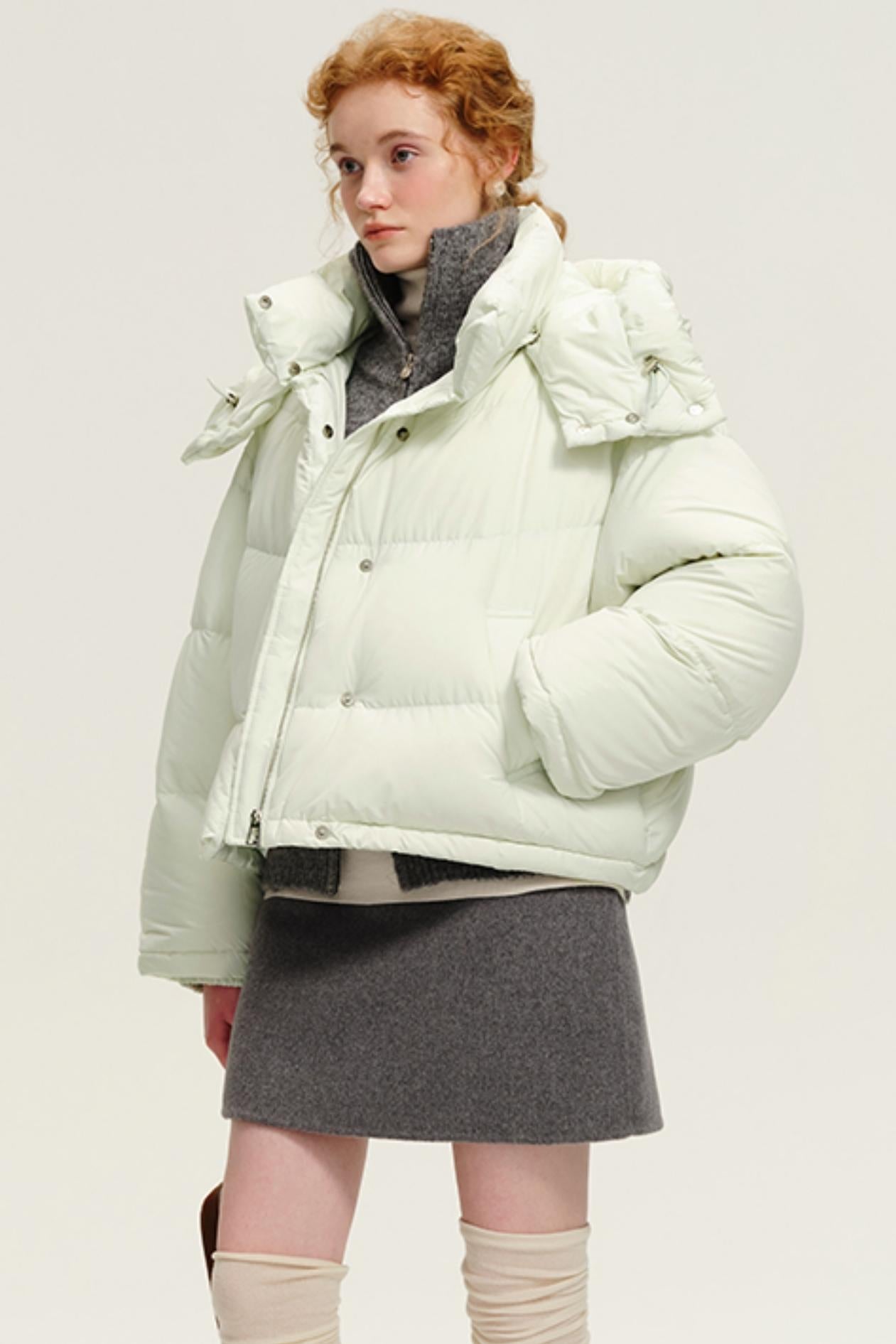 White Goose Down Removable Hat Jacket