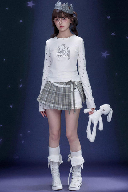 Gray-Green Plaid Pleated Skirt